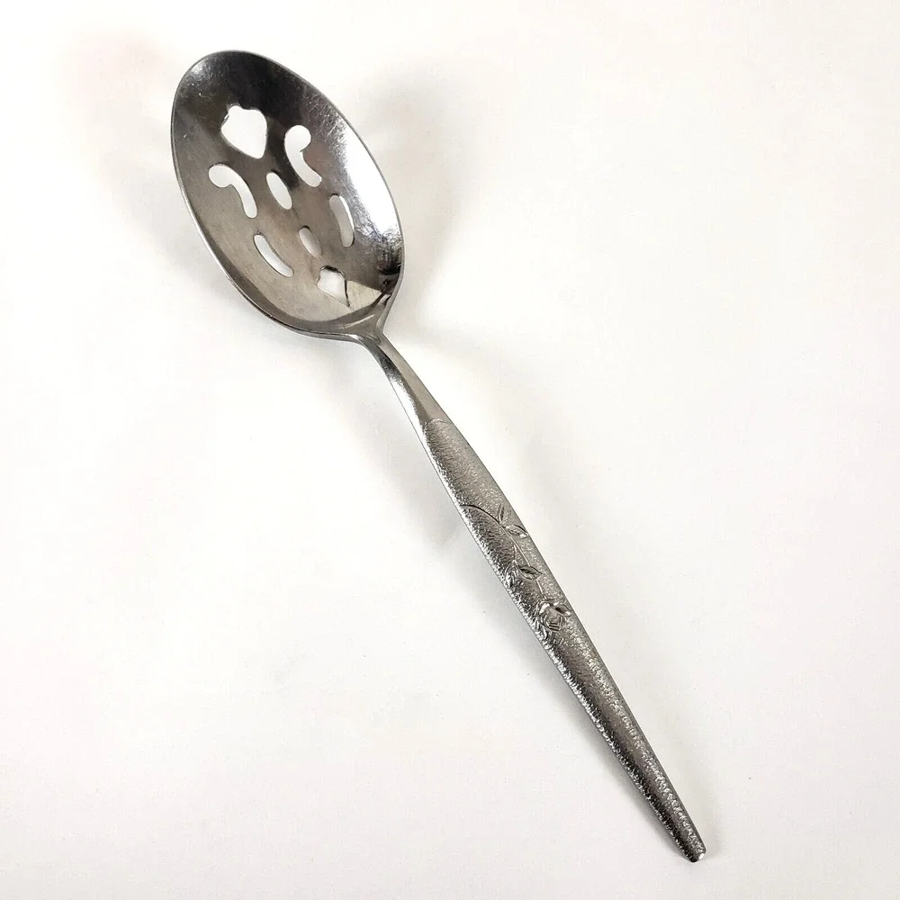 Vtg Japan National Silver Co Stainless Ice Tea Spoon Fleur Slotted Replacement